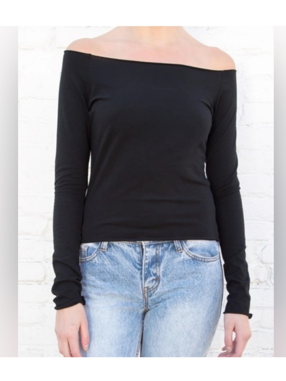 Brandy Melville Black Off-the-Shoulder Long Sleeve Top